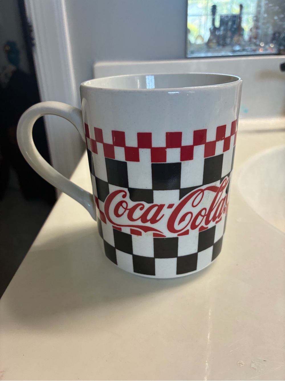 Coca Cola White Ceramic Mug with Red & Black Checkerboard